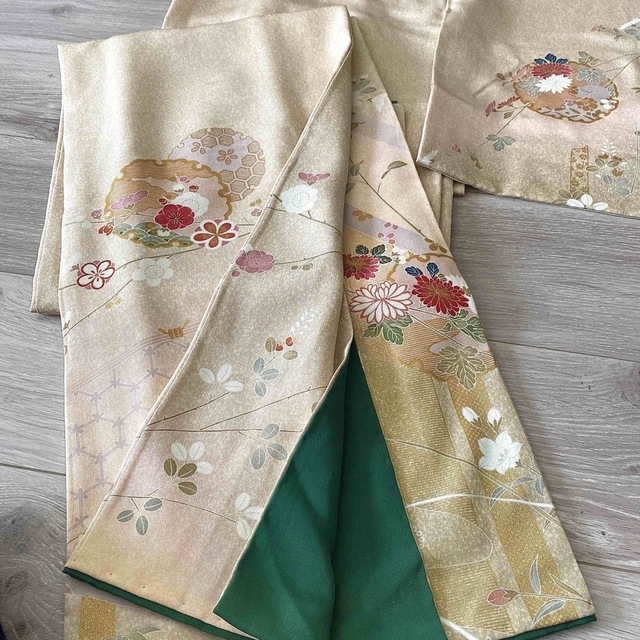 ✱ 上品 訪問着 花雪輪 熨斗 季節の花模様 正絹 霜降り 金箔 袷 広襟 ✱