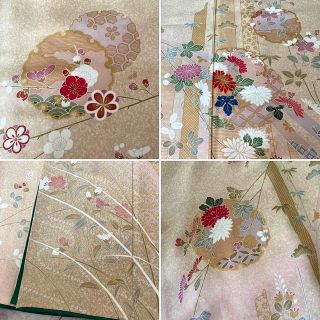 ✱ 上品 訪問着 花雪輪 熨斗 季節の花模様 正絹 霜降り 金箔 袷 広襟 ✱