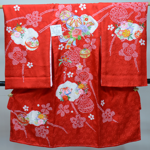 お宮参り産着 正絹 のしめ 女児 着物 高級 絞り 総刺繍 綸子 NO38514