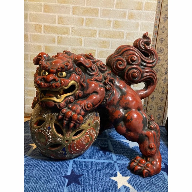願いが叶う/財運金運/魔除け/丸谷焼き/特大唐獅子/60cm/赤-