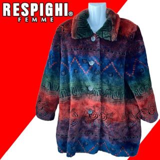 古着 美品【RESPIGHI レスピーギ】総柄ファーコート レインボーの通販