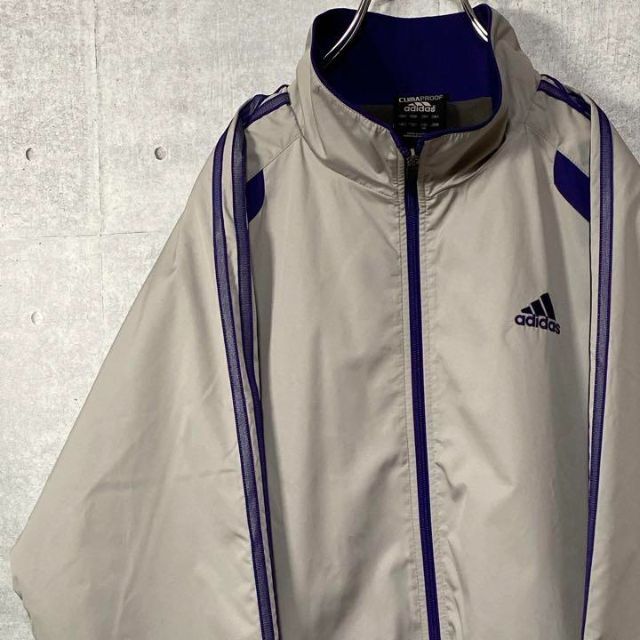 adidas 刺繍ロゴ ナイロンジャケット グレー 2XL ビッグシルエット