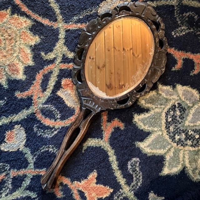 約７mm品質アンティーク 手鏡 木製 アールヌーボー フランス 古道具 骨董 ヴィンテージ