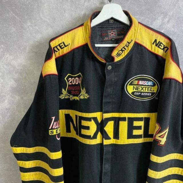 ビンテージレーシングジャケット 90s 黒 黄色 3XL 大きい スタジャン