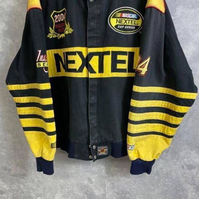 ビンテージレーシングジャケット 90s 黒 黄色 3XL 大きい スタジャン