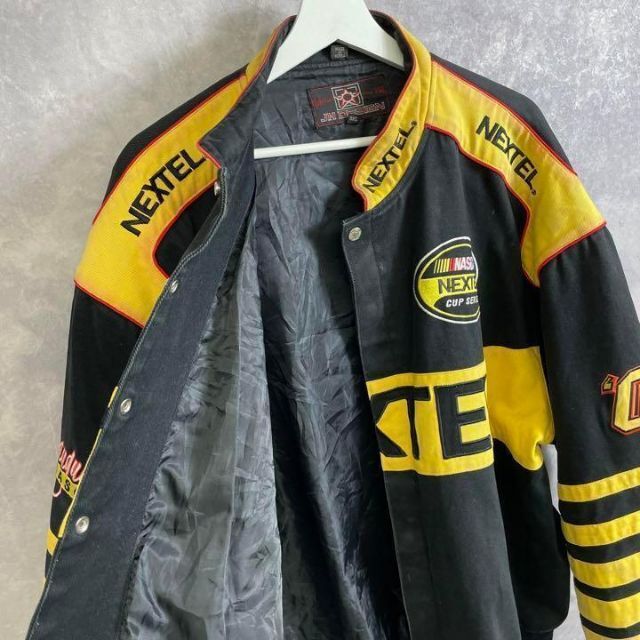 ビンテージレーシングジャケット 90s 黒 黄色 3XL 大きい スタジャン