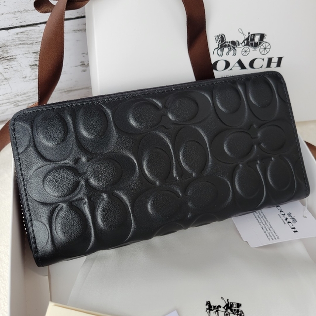 コーチ COACH シグネチャー エンボス ブラック 黒 長財布