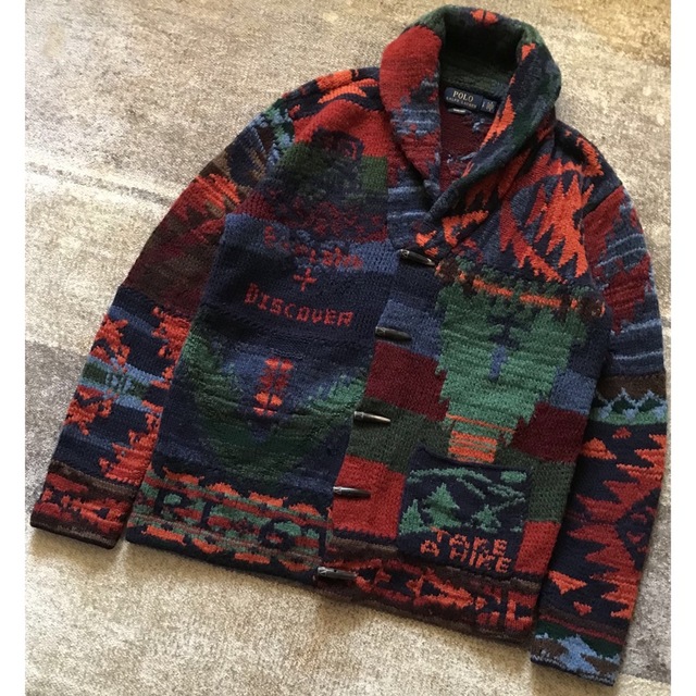 POLO RALPH LAUREN(ポロラルフローレン)の至極の逸品 圧巻のパッチワーク×ネイティブ柄 ラルフローレン ニットカーディガン メンズのトップス(カーディガン)の商品写真