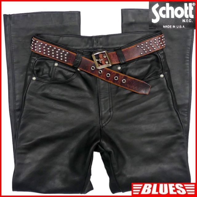 Schott ショット レザーパンツ W32 メンズ 本革 黒 SJ1513