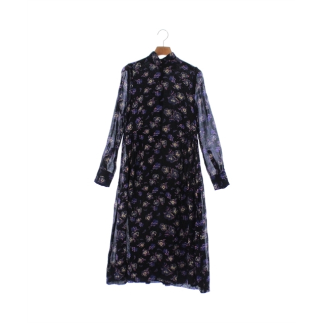 Ganni ガニー ワンピース 34(XS位) 黒x紫等(花柄) 【古着】【中古