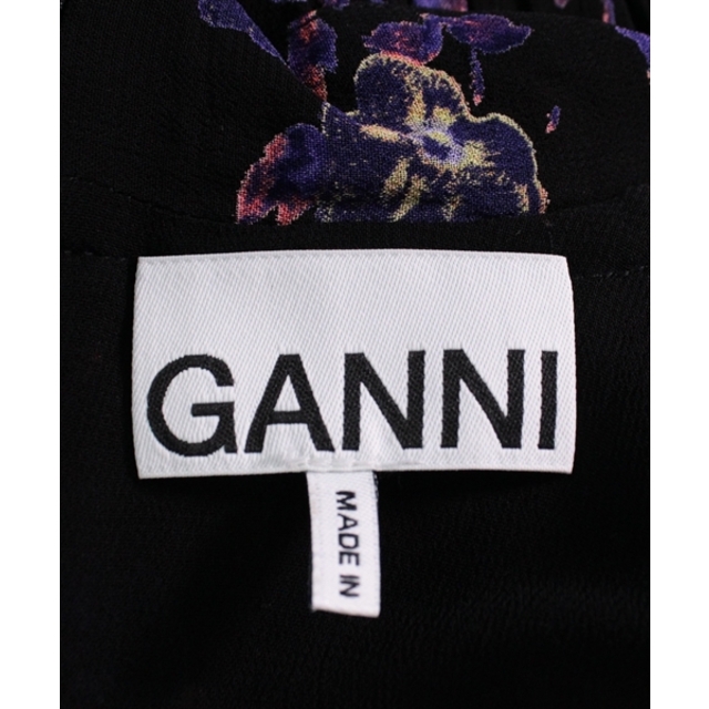 Ganni ガニー ワンピース 34(XS位) 黒x紫等(花柄) 【古着】【中古