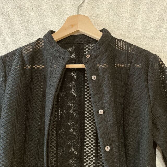 【美品】louren handsome lace shape shirt 黒