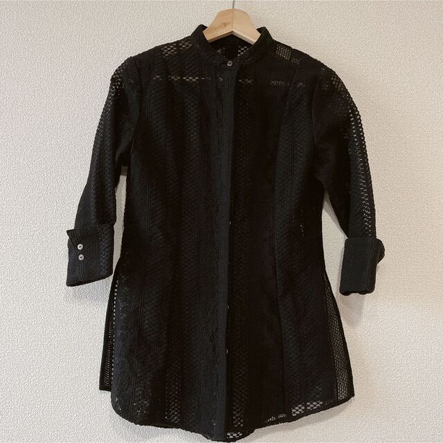 【美品】louren handsome lace shape shirt 黒