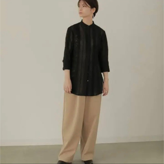 クラネ(CLANE)の【美品】louren handsome lace shape shirt 黒(シャツ/ブラウス(長袖/七分))