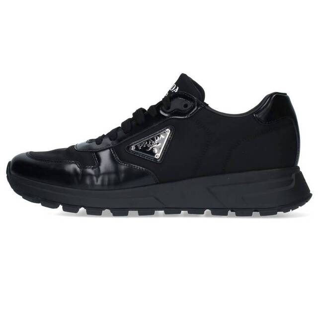 好きに PRADA 8.5 メンズ 三角ロゴプレートブラッシュドレザー