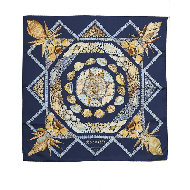 HERMES エルメス スカーフ カレ Rocaulle シルク 貝殻 イエロー