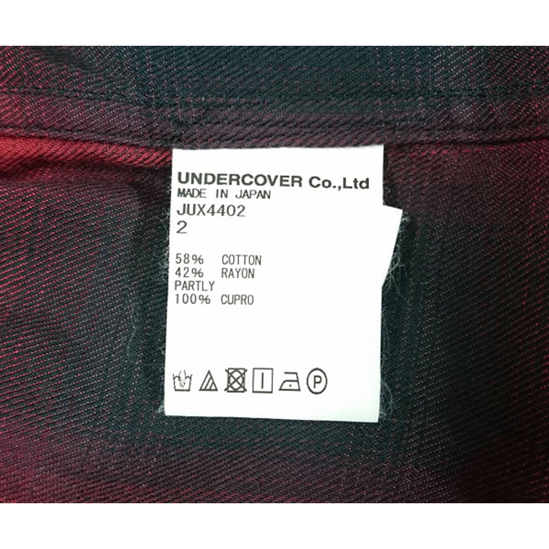 JOHN UNDERCOVER JUX4402 サテン切り替えし オンブレ チェック オープンカラーシャツ 赤×黒 サイズ2 正規品 / 29990