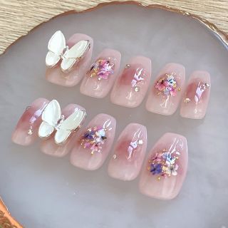 【オーダー専用】押し花チークネイル コスメ/美容のネイル(つけ爪/ネイルチップ)の商品写真