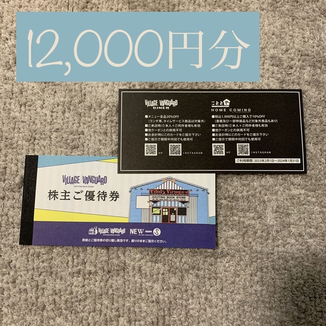 ヴィレッジヴァンガード 株主優待券　12,000円分 チケットの優待券/割引券(その他)の商品写真