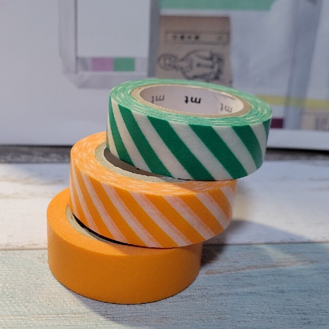 mt(エムティー)のmt ストライプ オレンジ 無地 マスキングテープ マステ3個セット インテリア/住まい/日用品の文房具(テープ/マスキングテープ)の商品写真