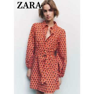 ザラ(ZARA)の新品 完売品 ZARA ワンピース 総柄 ベルト(ミニワンピース)