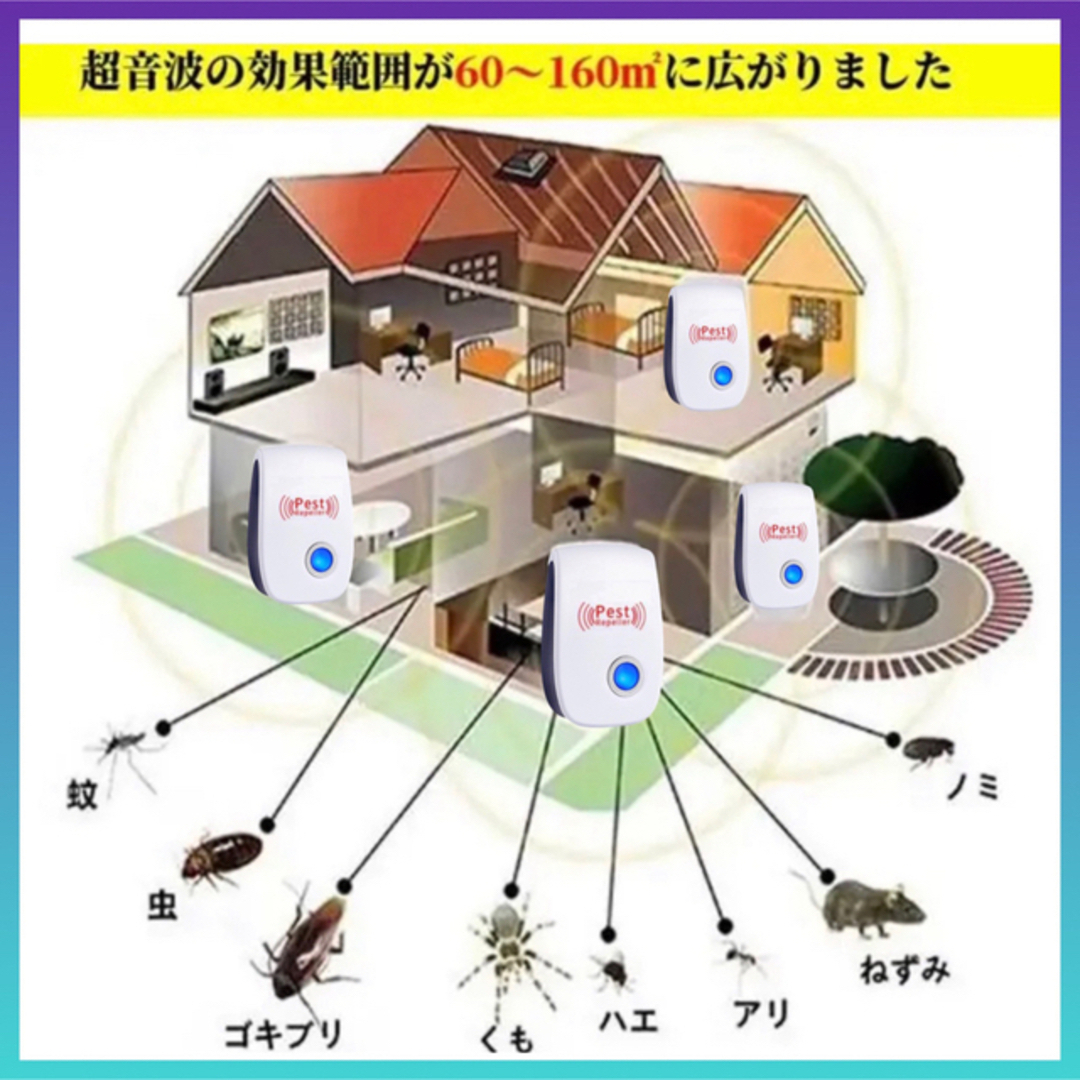 最新版害虫駆除 虫除け器ネズミ駆除 撃退ねずみゴキブリ 蚊 ダニ等⭐️2個l