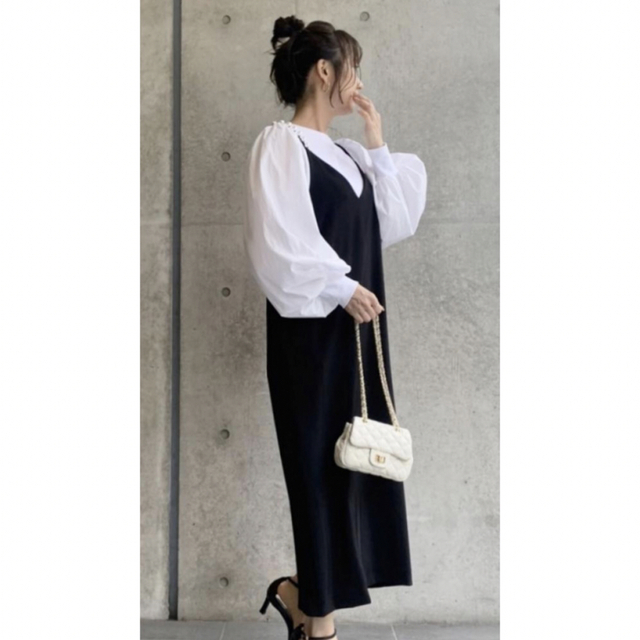 ananaアナナ⭐️ カットソー×布帛セットインボリューム袖TOPS⭐️グレー