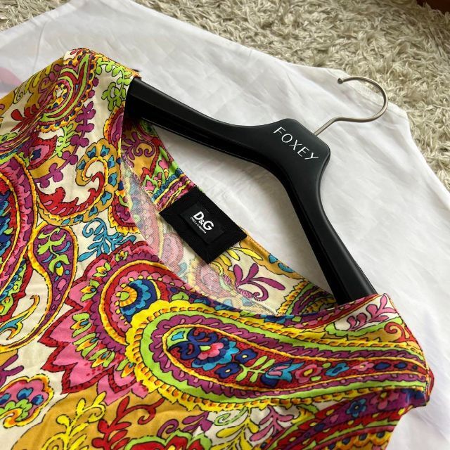 良品】DOLCE & GABBANA ペイズリー柄ロングワンピース ピンク40 100