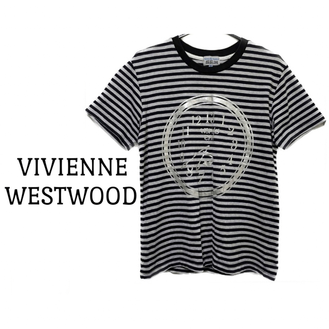 Vivienne Westwood(ヴィヴィアンウエストウッド)のヴィヴィアンウエストウッド【美品】クロック プリント 半袖 ボーダー カットソー メンズのトップス(Tシャツ/カットソー(半袖/袖なし))の商品写真