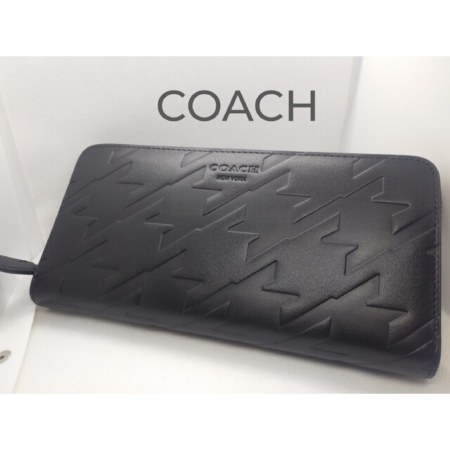 COACH(コーチ)のCOACHハウンドトゥースコーチラウンドファスナー長財布オシャレな型押しブラック メンズのファッション小物(長財布)の商品写真