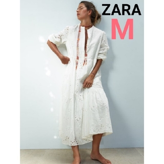 ザラ(ZARA)の1点のみ ZARA カットワーク刺繍ワンピース M 入手困難 完売品(ロングワンピース/マキシワンピース)