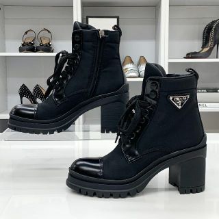 6053 未使用 プラダ ナイロン レザー レースアップ ショートブーツ