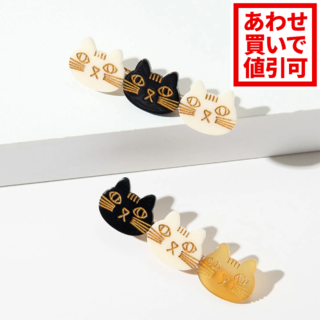 【マミ母さん様専用】ネコデコレーションヘアクリップ+黒猫ステッカー6枚セット(バレッタ/ヘアクリップ)