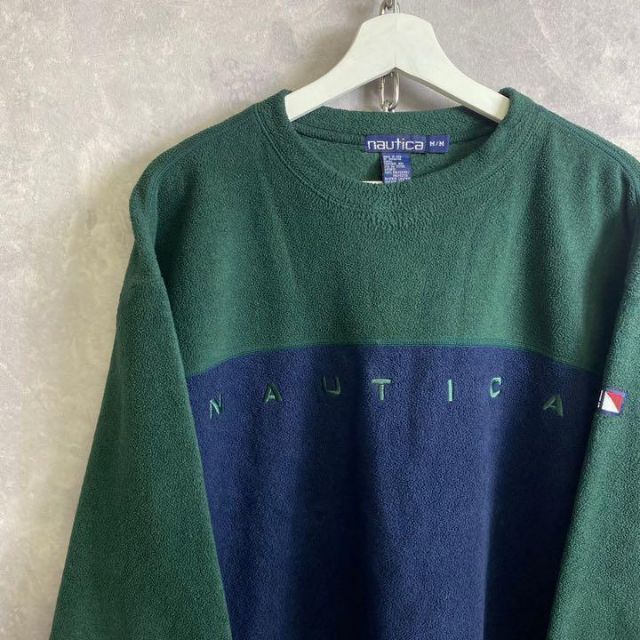 NAUTICA(ノーティカ)のノーティカ 90s フリース 緑 ネイビー バイカラー 刺繍 NAUTICA メンズのトップス(スウェット)の商品写真