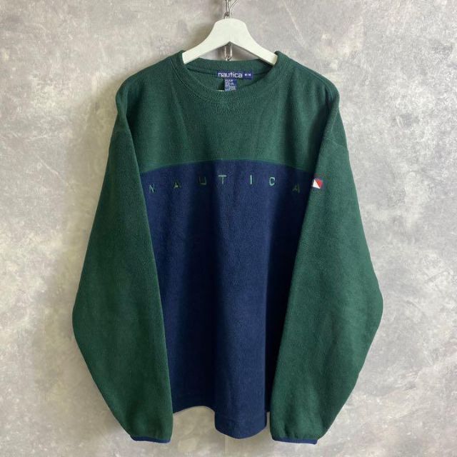 NAUTICA(ノーティカ)のノーティカ 90s フリース 緑 ネイビー バイカラー 刺繍 NAUTICA メンズのトップス(スウェット)の商品写真