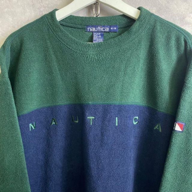 NAUTICA(ノーティカ)のノーティカ 90s フリース 緑 ネイビー バイカラー 刺繍 NAUTICA メンズのトップス(スウェット)の商品写真