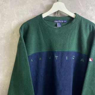 ノーティカ(NAUTICA)のノーティカ 90s フリース 緑 ネイビー バイカラー 刺繍 NAUTICA(スウェット)