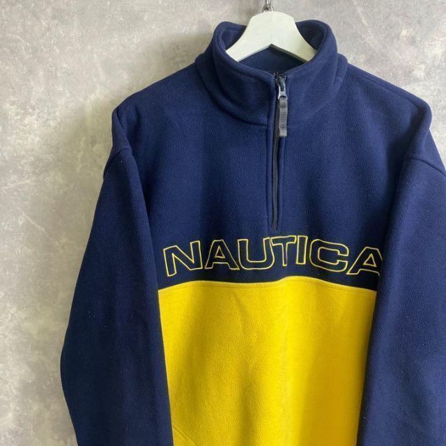 ノーティカ 90s ハーフジップ フリース ネイビー 黄色 NAUTICA