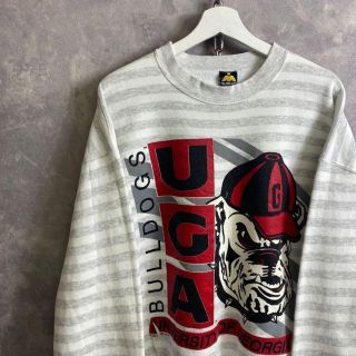 ビンテージスウェット 90s UGA ブルドッグ グレー ボーダー(スウェット)