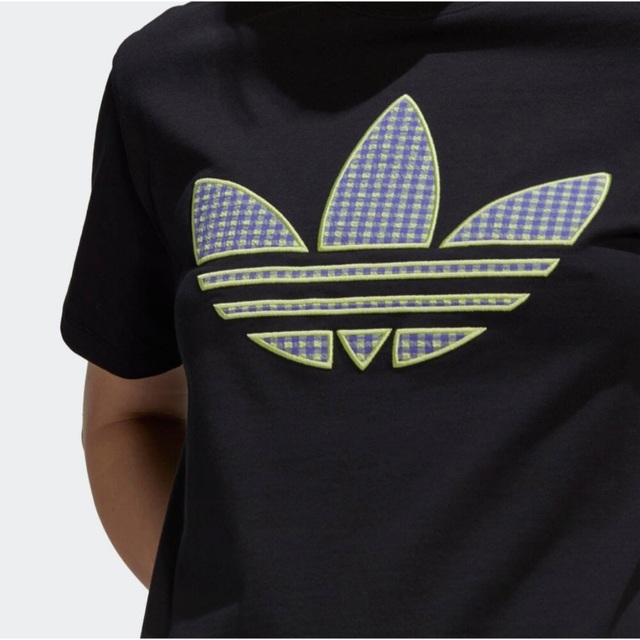 adidas(アディダス)のアディダスadidasブラックギンガムチェック半袖Tシャツ新品未使用タグ付きXL レディースのトップス(Tシャツ(半袖/袖なし))の商品写真