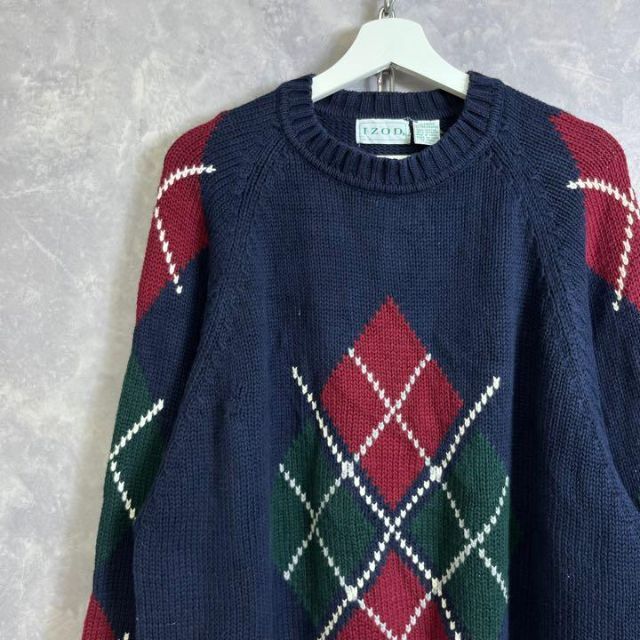 IZOD 90s ビンテージコットンニット ネイビー アーガイル 緑 www ...