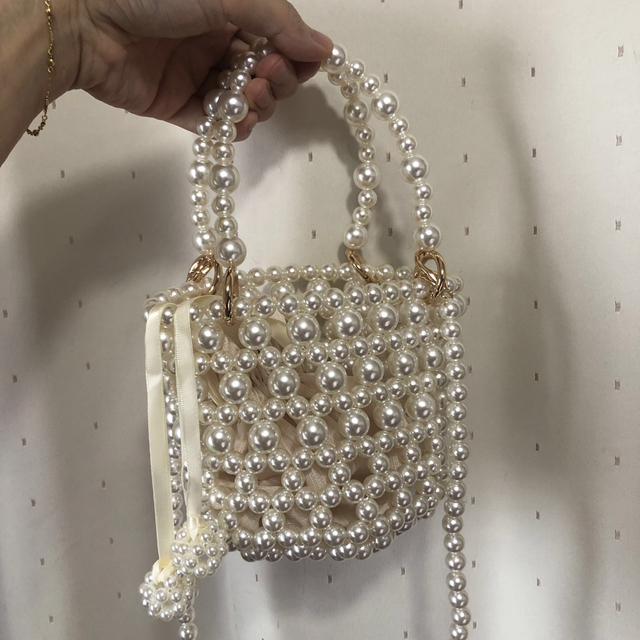 ハンドメイド  バッグ　人工パール　ファッションパール　真珠