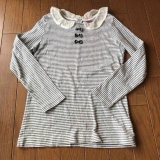 メゾピアノジュニア(mezzo piano junior)のメゾピアノ　ボーダー柄襟付きカットソー　S(Tシャツ/カットソー)