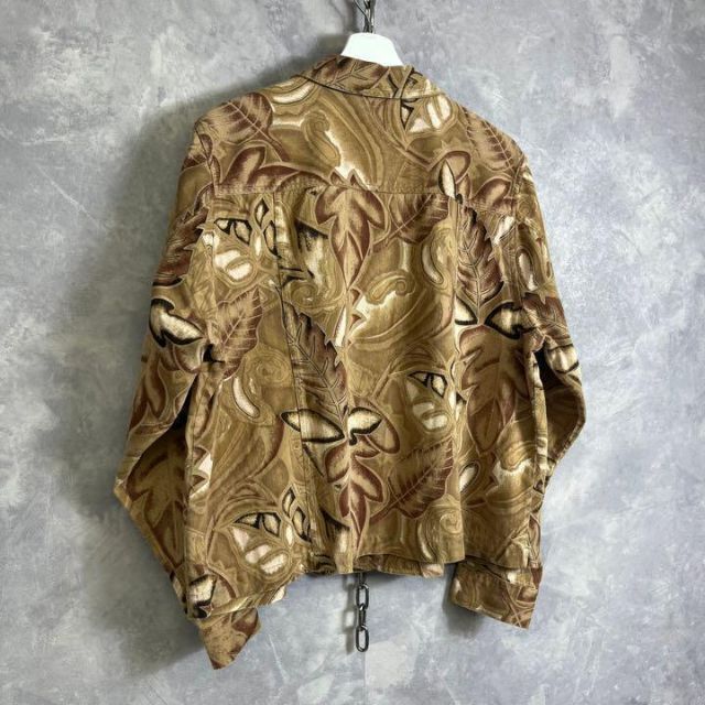 デザイン古着 総柄コットンジャケット デニム ブラウン カモフラ 茶色 メンズのジャケット/アウター(ブルゾン)の商品写真