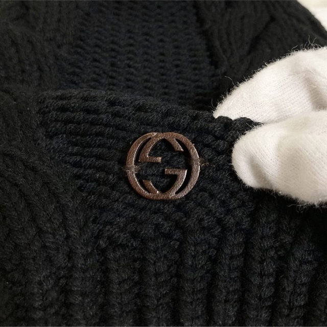 Gucci(グッチ)の【新品同様】GUCCI インターロッキングG ケーブル編みニットキャップ レディースの帽子(ニット帽/ビーニー)の商品写真