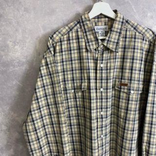 カーハート(carhartt)のカーハート 90s 長袖コットンシャツ チェック ベージュ ロング丈 大きい(シャツ)