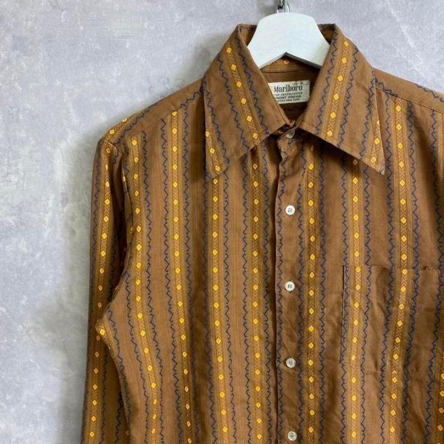 マルボロ 70s ビンテージシャツ ストライプ ブラウン ヒッピー 茶色