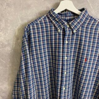 ラルフローレン(Ralph Lauren)のラルフローレン 90s 長袖シャツ フランネルシャツ 青 チェック 白(シャツ)