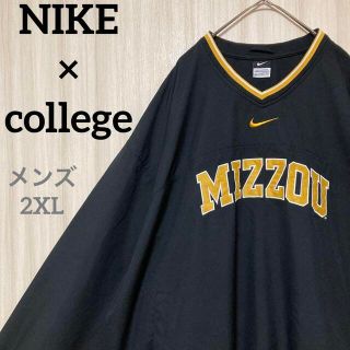 ナイキ(NIKE)のNIKE　カレッジ　ミズーリ大学　プルオーバーナイロンジャケット刺繍ロゴ黒2XL(ナイロンジャケット)