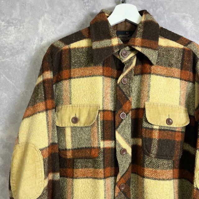 ジャケット/アウタービンテージシャツジャケット 90s 厚手 ウール チェック ブラウン 茶色